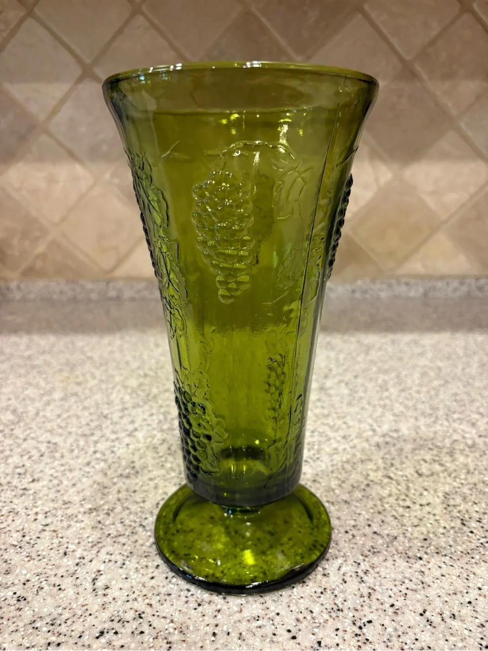 Vintage Indiana Glass harvest green footed trumpet vase